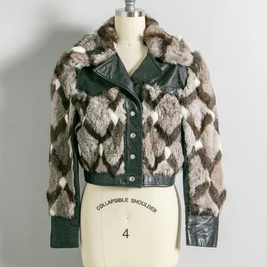 1970s Jacket Rabbit Fur Leather Cropped S 