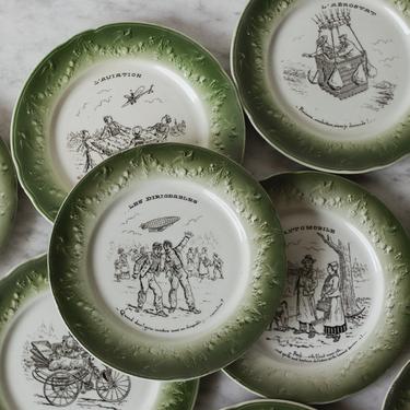 Transferware Plate with Transportation Images  set of 9