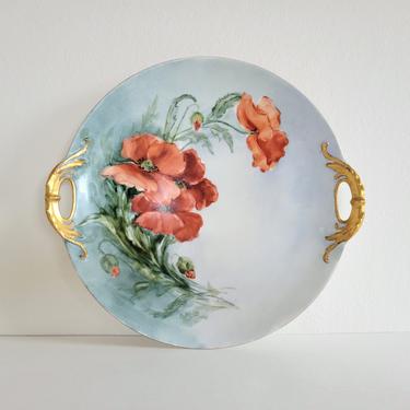 Antique Haviland Cake Plate with Hand Painted Poppies 
