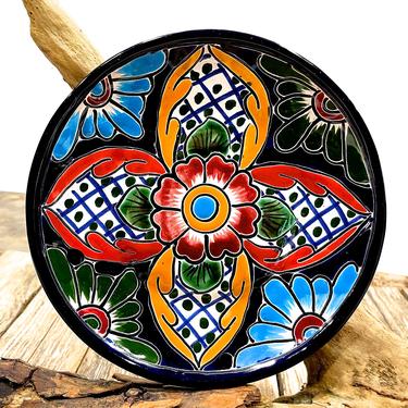 VINTAGE: 8" Authentic H. Venegas Signed Talavera Mexican Pottery - Wall Hanging Sun - Colorful Hand Plate - Mexico - SKU 36-A-00033314 