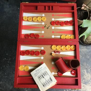 Retro Red Backgammon Bakelite Travel Set &amp; Case Very Retro Cherry Swirls Butterscotch Vintage 