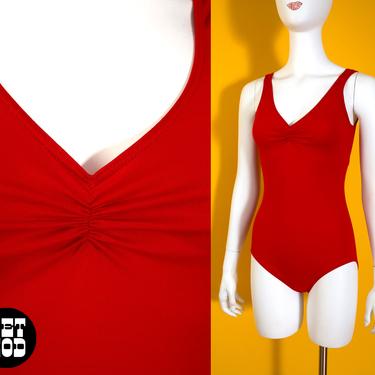 Vintage 70s 80s Red Danskin Leotard Bodysuit 