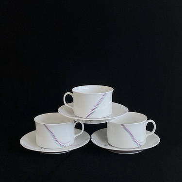 Vintage Swedish Modern 1980s Rorstrand RAINBOW Cups and Saucers 20th Century Classic Bertil Vallien Design 