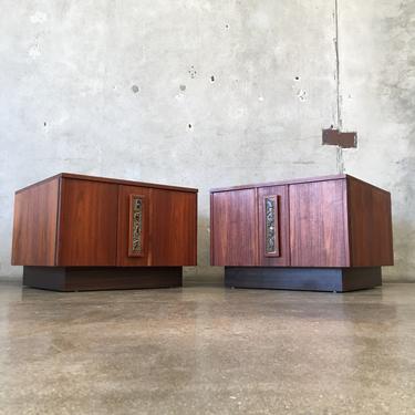 Pair of Mid Century Modern 1960's Square End Tables / Cabinets