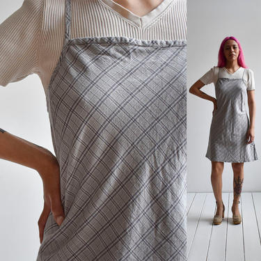 90s Gray Plaid Cotton Jumper Dress 