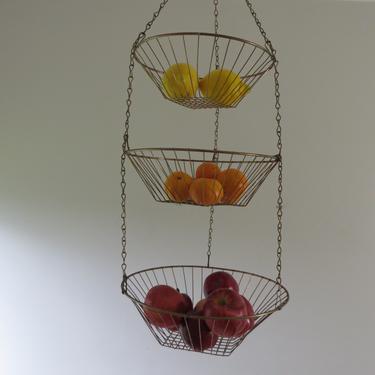 Vintage Wire Basket - Vintage Hanging Wire Basket - Three Tier Basket - Kitchen Storage - Fruit Basket - Plant Holder - Hanging Basket 