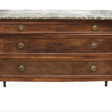 Louis XVI Style Marble Top Walnut Commode Chest - 19th C