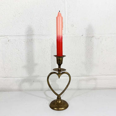 Vintage Brass Heart Candle Holder Candlestick Retro Valentine's Day Decor Mid-Century Hollywood Regency Candleholder Gold 