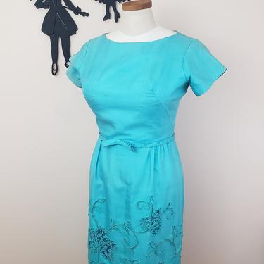 Vintage 1950's Bright Blue Dress / 60s Cocktail Dress M/L 