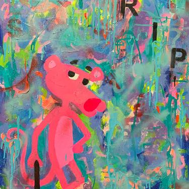 Graffiti art, Pink Panther in ‘Drip’, large neon art, hand painted street art, wall decor, gift idea , colorful 