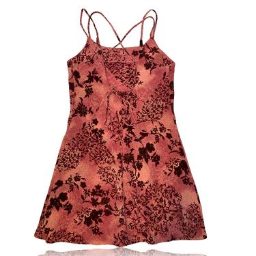 90s Floral Strappy Mini Dress Open Back Corset // Pink Burgundy Red  // Lisa Jo // Small 