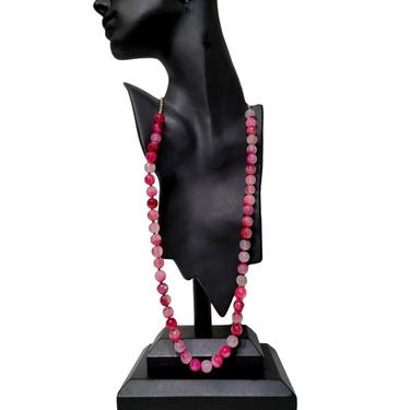 Fuschia and Pink Agate Beaded Necklace - 32 inch 