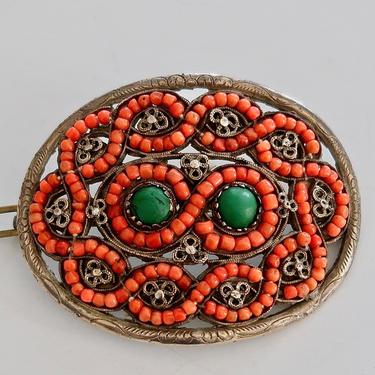 Mongolian Antique Coral Hair Barrette, Chinese Mongolian Jewelry, Coral Hair Ornament, Antique Barrette, Hair Jewelry, Ethnic Tribal Jewelry 