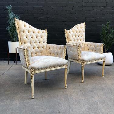 Vintage Hollywood Regency Wingback Lounge Chairs 