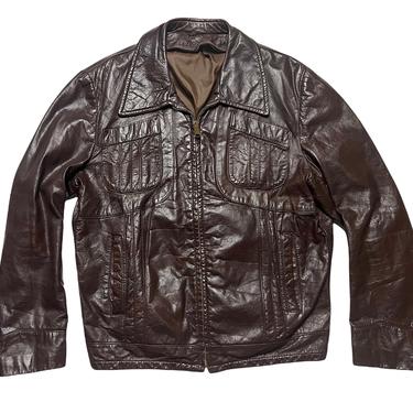 Vintage 1960s/1970s Leather Bomber Jacket ~ size 42 (Large) ~ Biker / Motorcycle 