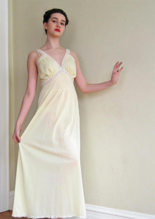 384 Nightgown suit background of vintage lace yellow dress 50s