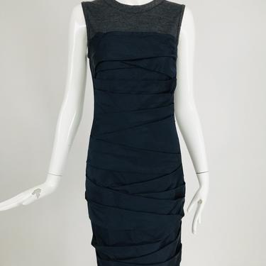 Vera Wang Pleated Black Silk & Knit Charcoal Jersey Sleeveless Sheath Dress
