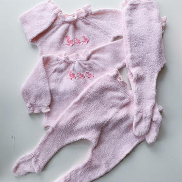vintage lot of 2 Matching Pink Terry Cloth Pj sets / 0-3M 