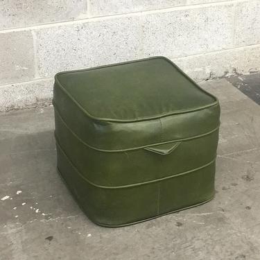 Vintage Ottoman Retro 1970s Green Vinyl + Pebbled + Square Shape + Footrest or Extra Seating + Side Table + Mid Century Modern + Home Decor 