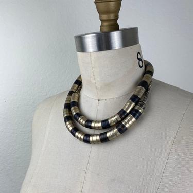 vintage silver and black metal costume necklace 