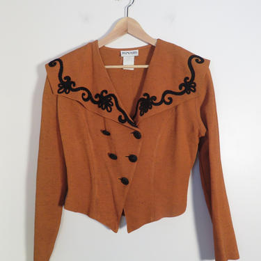 Vintage 80s Pumpkin Spice Cropped Lightweight Bib Collar Blazer Made In USA Size M 