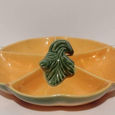 Olfaire Portugal Pottery Ceramic Pumpkin Leaf Antipasto Dish Candy Bowl Thanksgiving Bowl Halloween Bowl Autumn Bowl Holiday Bowl 11&quot; 