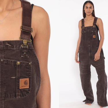 90s CARHARTT Overalls Baggy Pants Streetwear Cargo Dungarees Brown Coveralls Workwear Long Wide Leg Jeans Work Vintage Medium Large 