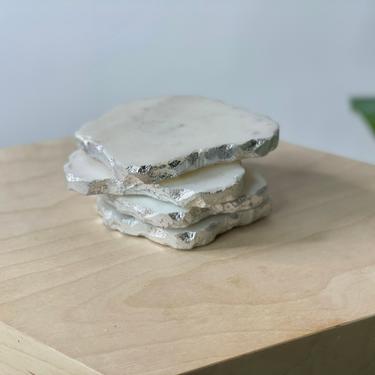 Vintage Marble Coasters with Silver Edges, Set of 4 