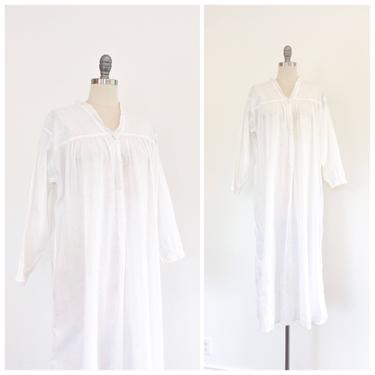 30s White Cotton NRA Label Nightie / 1940s Vintage Cotton Nightgown / Large 