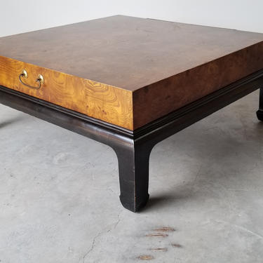 Mid Century Brass Burl Coffee Table, Hekman Rectangular Coffee Table