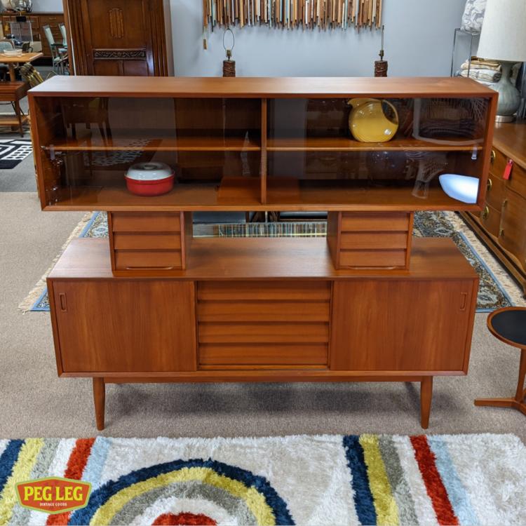 Danish Modern teak credenza with elevated hutch by Lyby Mobler