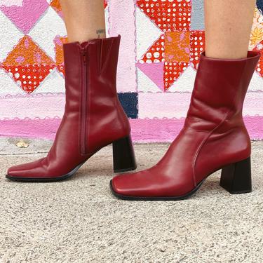 90's Red Chunky Heel Boots