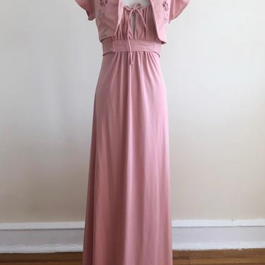 Dusty Pink Maxi Dress with Matching Shrug - 1970s 
