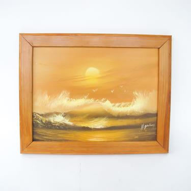 Ocean Sunset Painting With Wood Frame 