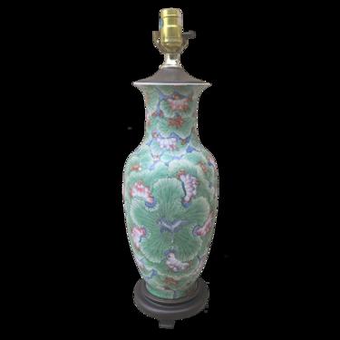 Vintage Chinoiserie Ceramic Porcelain Cabbage Leaf Ginger Jar Lamp