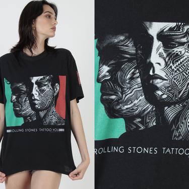 Vintage 80s Rolling Stones T Shirt / 1989 Tattoo You Tour Tee / Mens Womens Steel Wheels US Concert Tour Rock Band Shirt Large L 