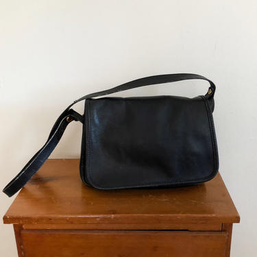 Black Leather Crossbody Bag with Flap Closure - 1990s 