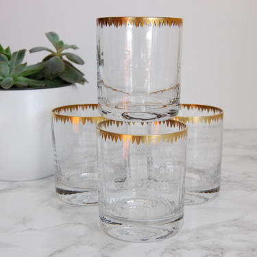 Vintage Lowball Glasses -Gold Rim Rocks Glasses - Vintage Glassware - Monogrammed Mid Century Glass Set by PursuingVintage1