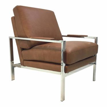 Mid-Century Modern Style Classic Leather and Chrome Lounge Chair