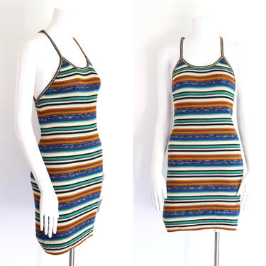 90s knit MISSONI striped knit tank dress / vintage 80s 90s zig zag knit sheath mini dress 1990s size 44 10 M 
