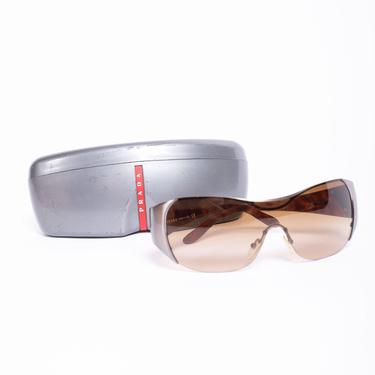 PRADA Y2K Polarized Shield Tortoiseshell Sunglasses with Logo Frame Tessuto Vela 2000 Minimal Aviator 