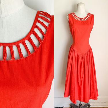 Vintage 1980s does 50s Red Lattice Sundress / 28&amp;quot; waist 