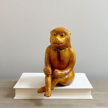 Vintage Monkey Statue Figurine Seated Monkey Singerie Rococo Palm Beach Style 