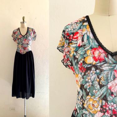 vintage 80's floral corset back slip dress 