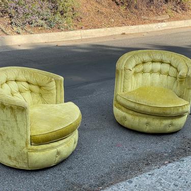 Milo Baughman Swivel Tub Barrel Chairs In Original Yellow Fabric 