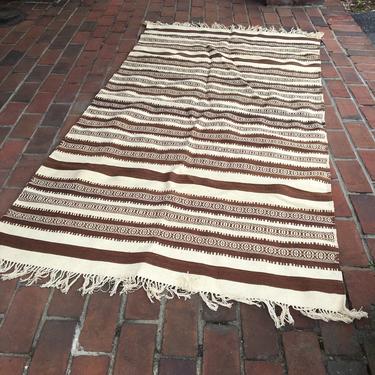 Vintage Mexican falsa rug 3.5' x 6.5' - brown and cream - boho weaving 