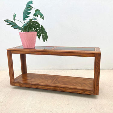Oak Console Table with Smokey Glass Top