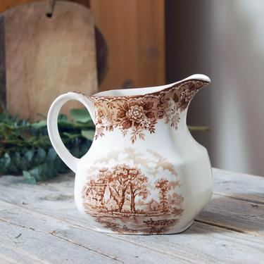 Antique brown transferware pitcher jug / Alfred Meakin Edinburgh pitcher / vintage English hand engraved pitcher / farmhouse rustic kitchen 