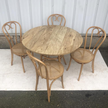 Boho Modern Dining Set With Four Cane &amp; Bamboo Chairs 