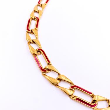 Monet Red Enamel Necklace 